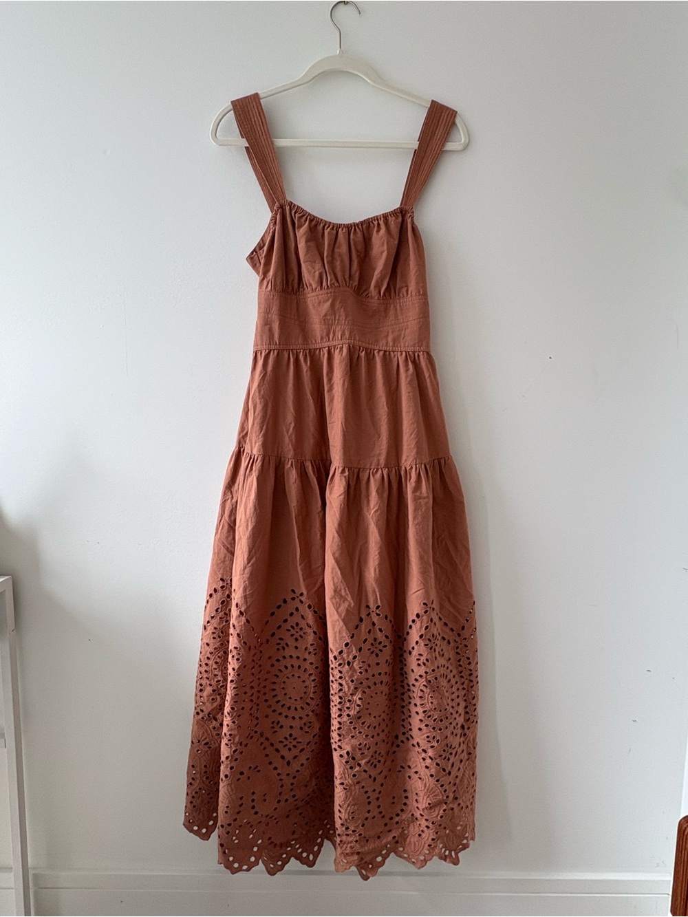 Moon River Terracotta Eyelet Tiered Maxi Sundress
